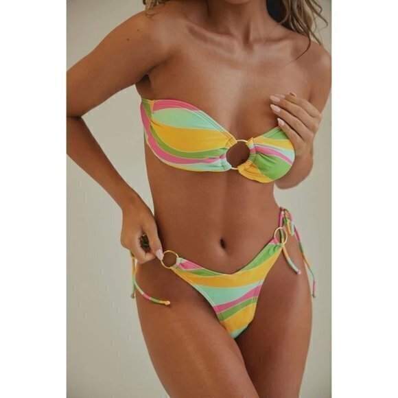 Forplay Strapless Cheeky Gold O‎ Ring Side Tie Bikini Size M RefFNB - Picture 3 of 13